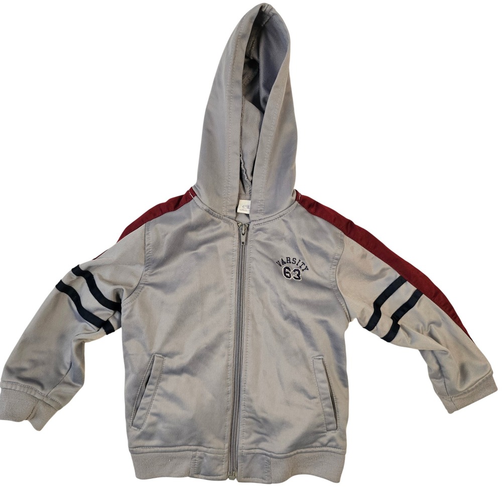Athletic Works Toddler Boys Gray Varsity 63 Zip Up Hooded Track Jacket Size 3T